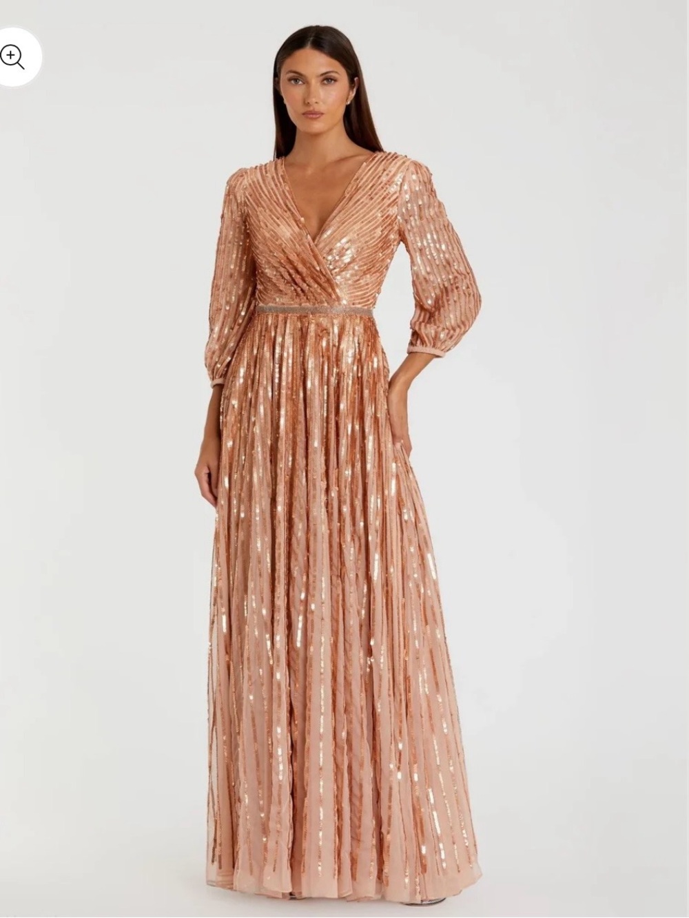 NWT Plus Size Mac Duggal Rose Gold Sequin V-Neck Maxi Gown- needs sequin work
